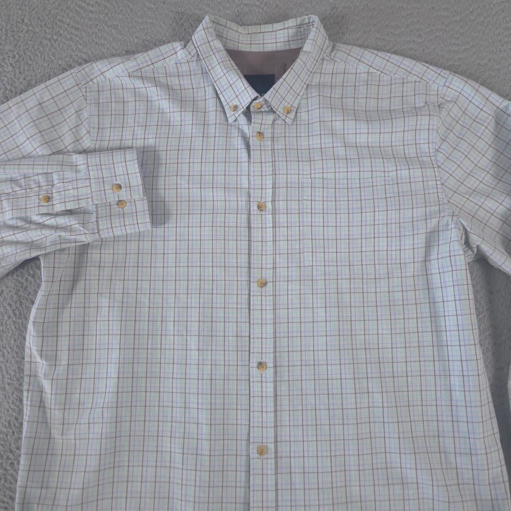 Prana Shirt Mens‎ XL Multi Shayne Organic Cotton Blend Plaid Long Sleeve Pocket